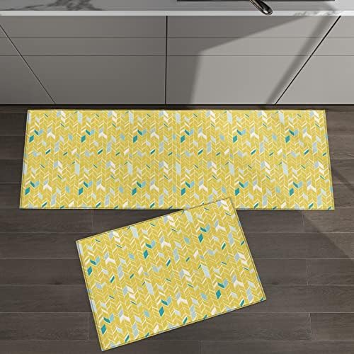 2Pcs Anti Fatigue Kitchen Rugs Geometric Design for Kitchen Standing