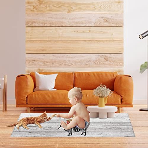 IDOWMATFarm Animal-Themed Kitchen Rugs Set Pig Chicken Cow Barn Wood non-Slip