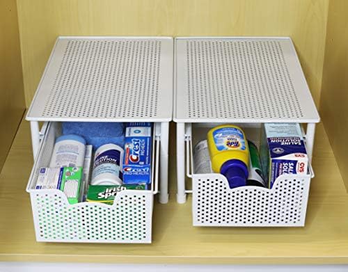 Simple Houseware Stackable Cabinet Organizer Easy Space Saver White