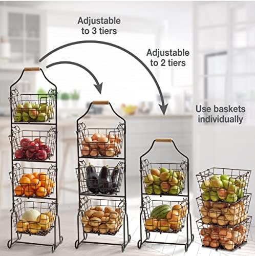 Gourmet Basics by Mikasa Ferme 4-Tier Metal Storage Basket Antique Black