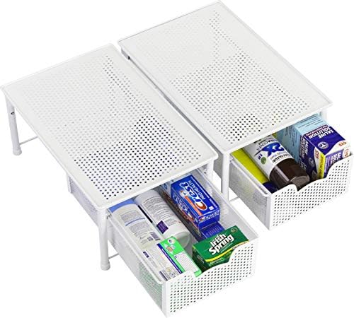 Simple Houseware Stackable Cabinet Organizer Easy Space Saver White