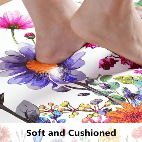 ASPMIZ Spring Floral Kitchen Mats Set of 3 Non Slip