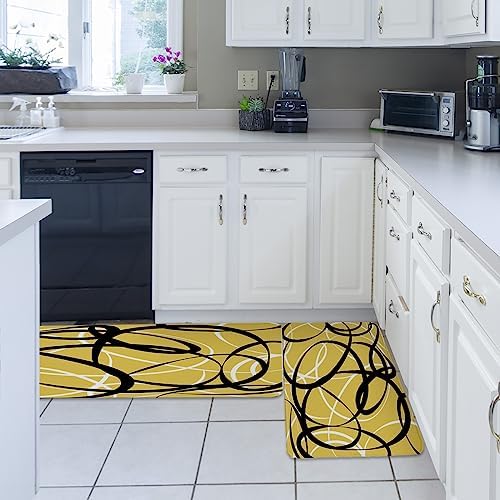 Yellow Geometric Kitchen Rugs Set