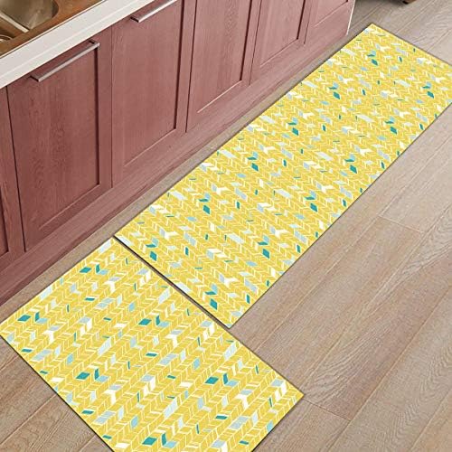 2Pcs Anti Fatigue Kitchen Rugs Geometric Design for Kitchen Standing