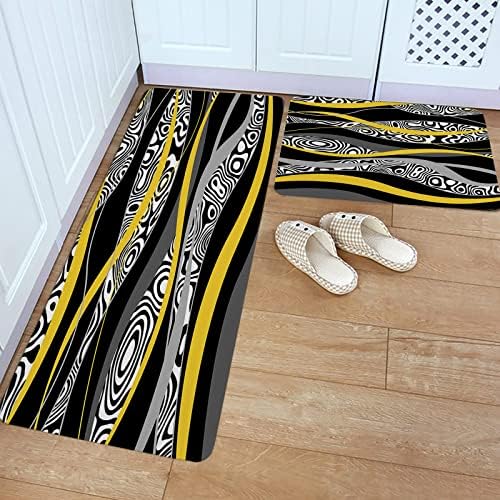 Yellow Geometric Kitchen Rug Set 2PCS Non-Slip Soft Absorbent Mats