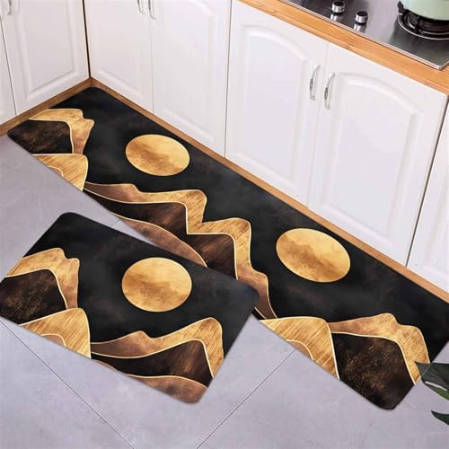 Golden Moon Mountains Kitchen Rugs Set