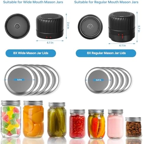 GITOO Electric Mason Jar Vacuum Sealer Kit with 1300mAh Batterywide regular mouths covered
