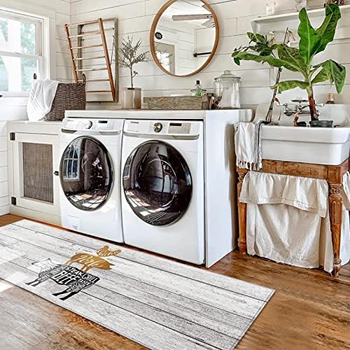 IDOWMATFarm Animal-Themed Kitchen Rugs Set Pig Chicken Cow Barn Wood non-Slip