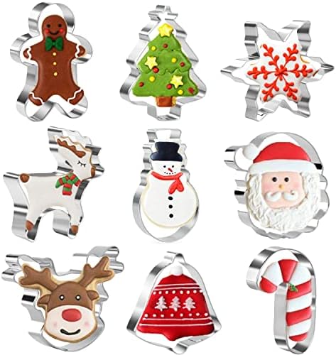 Festive Christmas Cookie Cutters Set - Durable stainless steel 9Shapes Safe Versatile