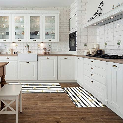 2-Piece Black White Kitchen Mat Set with Anchor Pattern