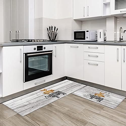 IDOWMATFarm Animal-Themed Kitchen Rugs Set Pig Chicken Cow Barn Wood non-Slip