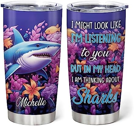 Hyturtle Personalized Shark Lovers Stainless Steel Tumbler Gift