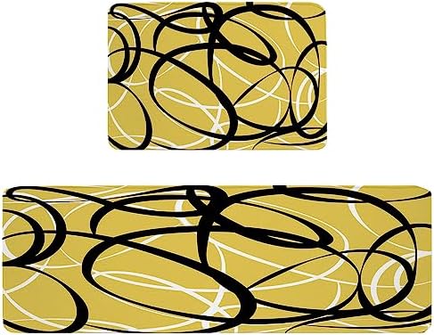 Yellow Geometric Kitchen Rugs Set