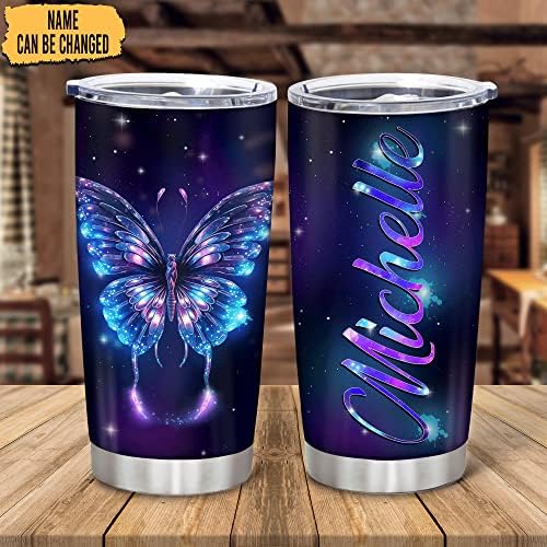 Personalized Butterfly Lovers Tumbler - 20oz Stainless Steel with Anti-Sweat Lid
