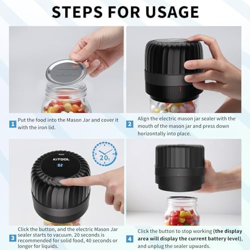 GITOO Electric Mason Jar Vacuum Sealer Kit with 1300mAh Batterywide regular mouths covered