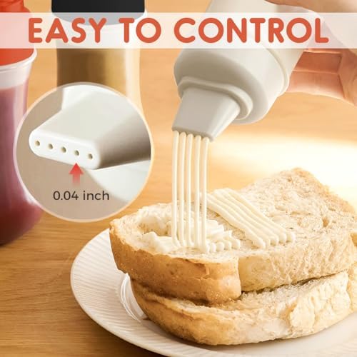 5-Hole Condiment Squeeze Bottles 12oz 6-Piece Set with Labels Brushes