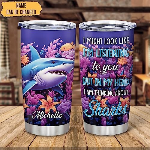 Hyturtle Personalized Shark Lovers Stainless Steel Tumbler Gift