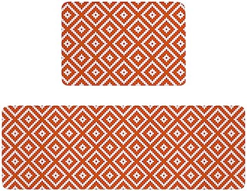 Orange Geometric Kitchen Rugs 2-Pack
