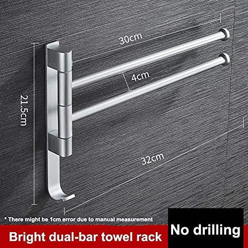 Durable Black Dual-Bar Towel Rail for Bathroom Wall-Mounted 180 Swivel No Punch Design