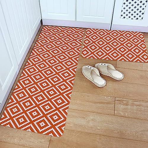 Orange Geometric Kitchen Rugs 2-Pack