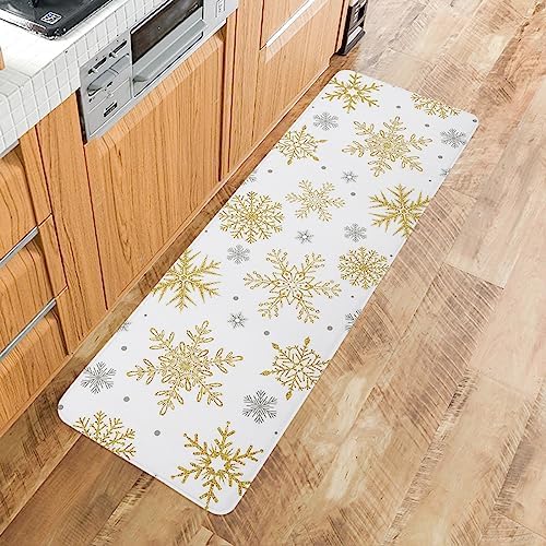 Chucoco Christmas Golden Snowflakes Area Runner Rug Set