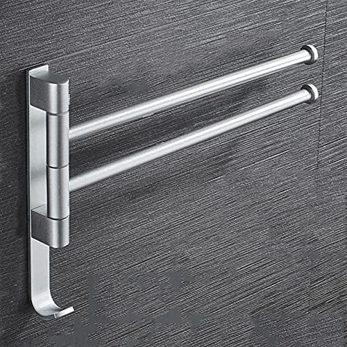 Durable Black Dual-Bar Towel Rail for Bathroom Wall-Mounted 180 Swivel No Punch Design