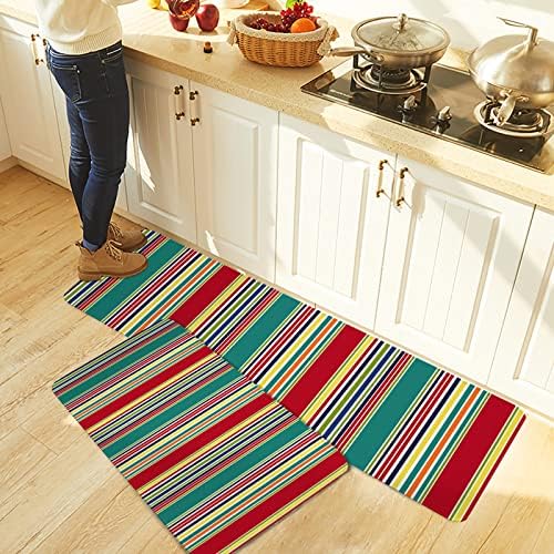 Carosoffe Red Green Striped Kitchen Rugs 2-Pack
