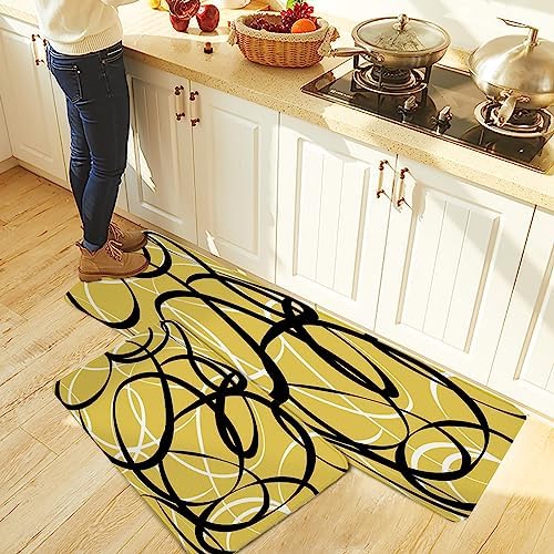 Yellow Geometric Kitchen Rugs Set