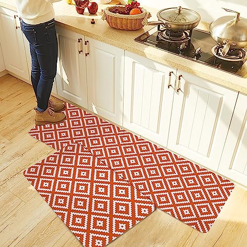 Orange Geometric Kitchen Rugs 2-Pack