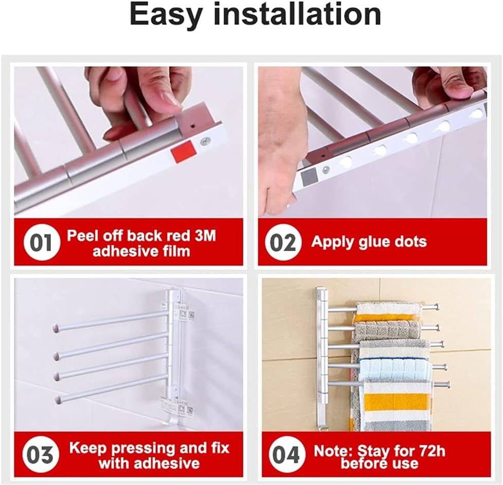 Durable Black Dual-Bar Towel Rail for Bathroom Wall-Mounted 180 Swivel No Punch Design