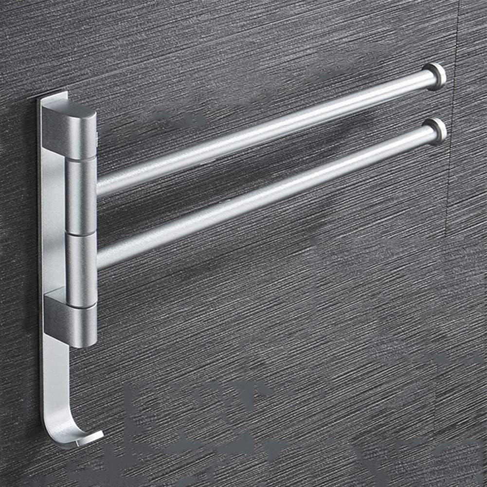 Durable Black Dual-Bar Towel Rail for Bathroom Wall-Mounted 180 Swivel No Punch Design