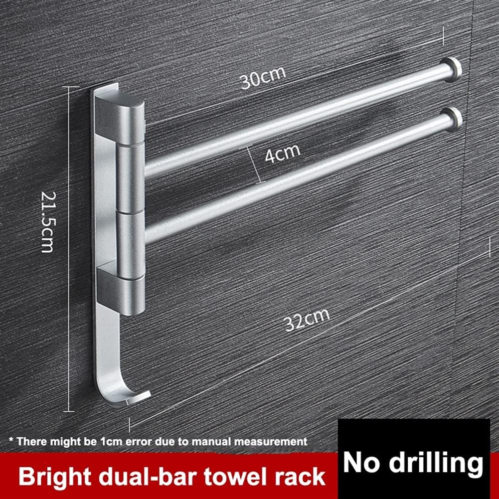 Durable Black Dual-Bar Towel Rail for Bathroom Wall-Mounted 180 Swivel No Punch Design