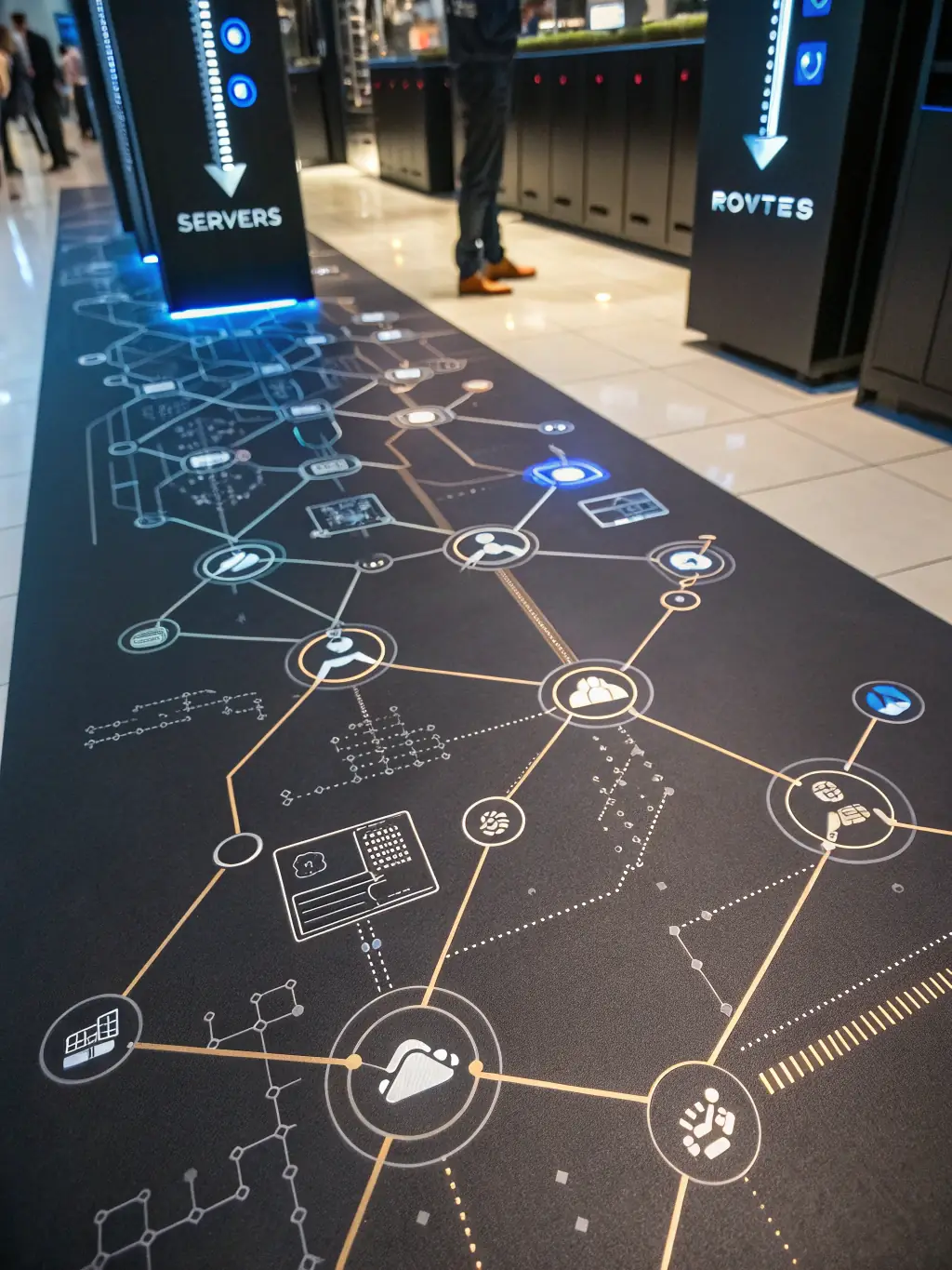 An image depicting a network topology with AI-driven optimization paths highlighted, showcasing improved data flow and efficiency.